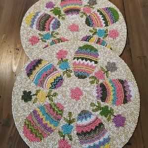 Sigrid Olsen Beaded Charger Easter Egg Floral Placemat 15" Round Set Of 2 Pastel